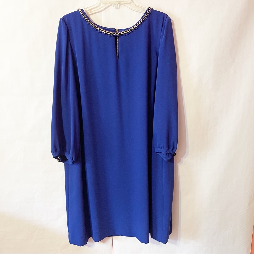Tahari ASL Shift Dress Size 16W Long Sleeve Blue